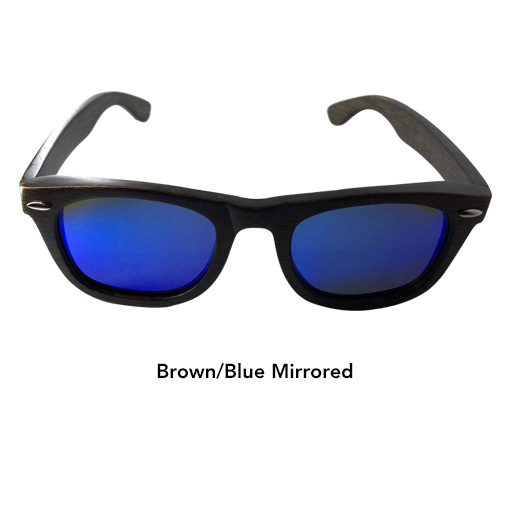 AGENT 8 Bamboo Wood Polarized Sunglasses Black Frame Ice Mirrored Lens